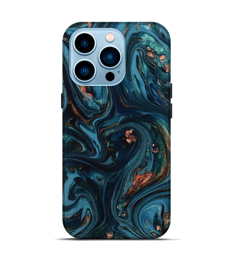 iPhone 14 Pro ResinArt Live Edge Phone Case - Chelsi (Teal & Gold, 812209)