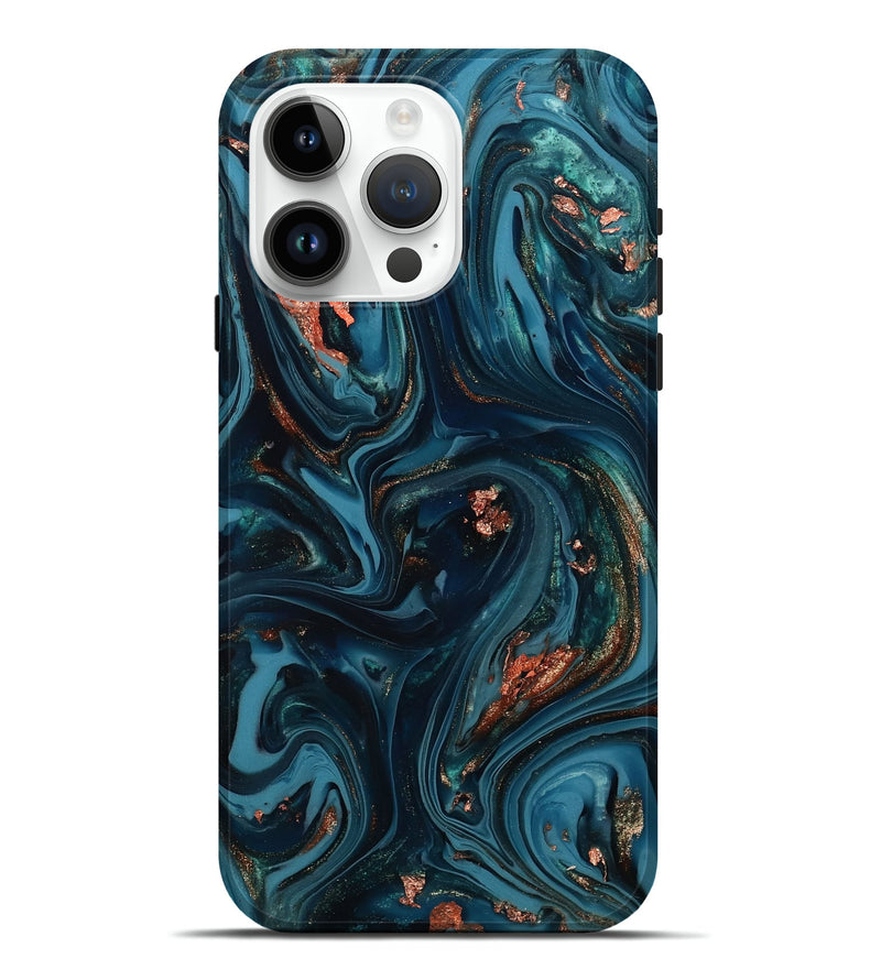 iPhone 15 Pro Max ResinArt Live Edge Phone Case - Chelsi (Teal & Gold, 812209)