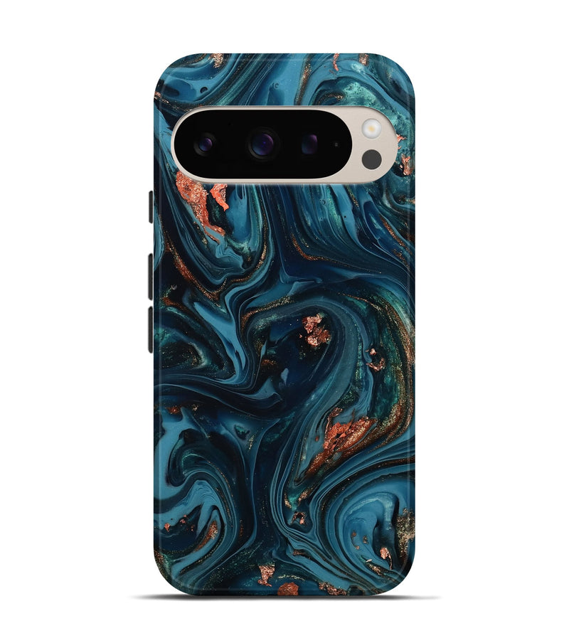 Pixel 9 Pro ResinArt Live Edge Phone Case - Chelsi (Teal & Gold, 812209)