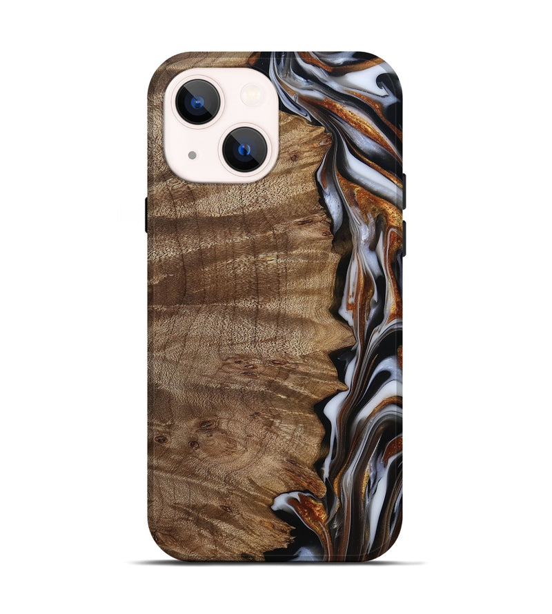 iPhone 14 Wood Live Edge Phone Case - Mikala (Black & White, 812213)