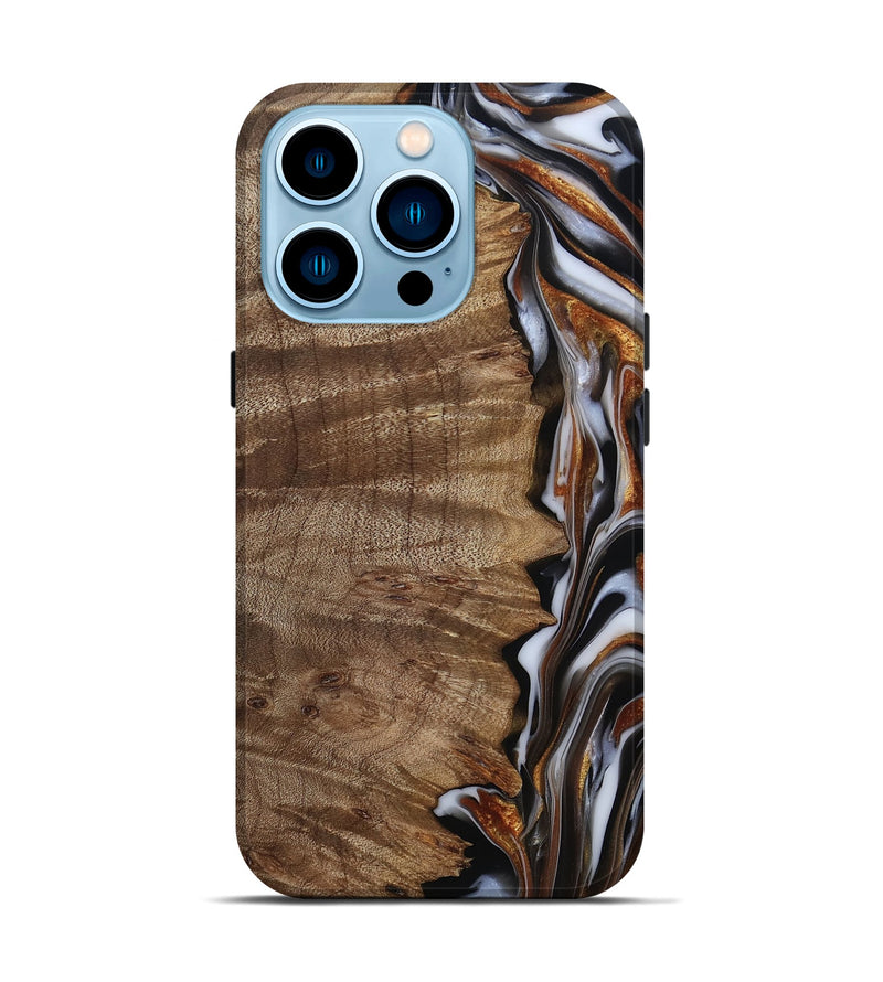 iPhone 14 Pro Wood Live Edge Phone Case - Mikala (Black & White, 812213)