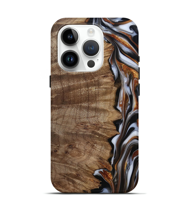 iPhone 15 Pro Wood Live Edge Phone Case - Mikala (Black & White, 812213)