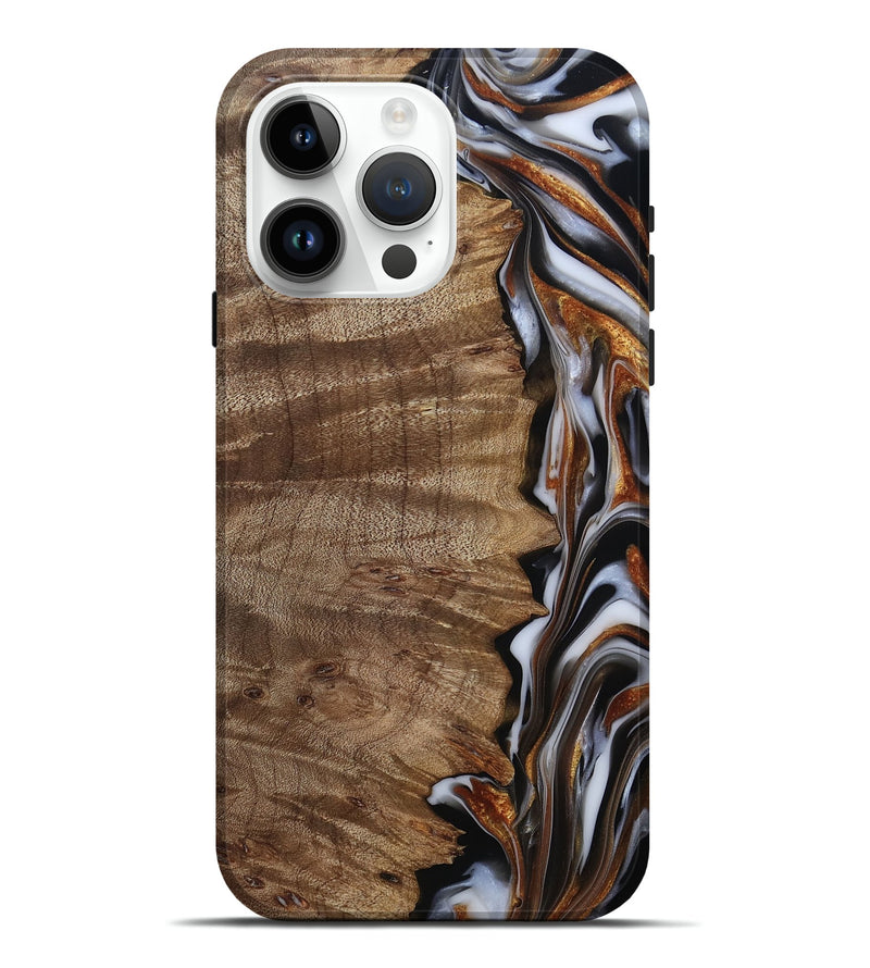 iPhone 15 Pro Max Wood Live Edge Phone Case - Mikala (Black & White, 812213)