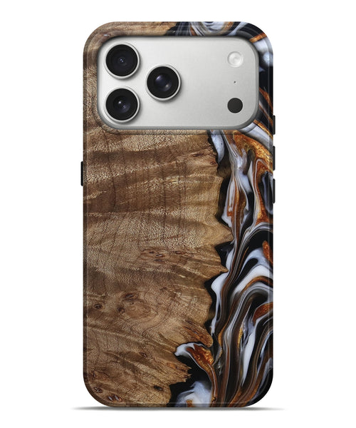 iPhone 17 Pro Max Wood Live Edge Phone Case - Mikala (Black & White, 812213)