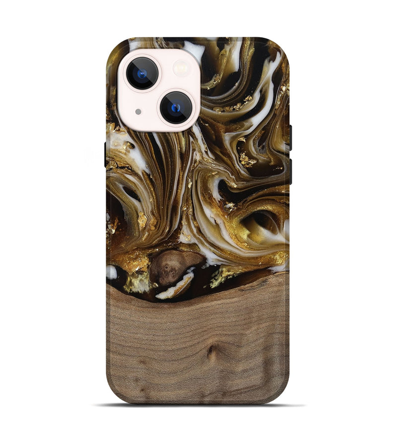 iPhone 14 Wood Live Edge Phone Case - Mayme (Black & White, 812215)