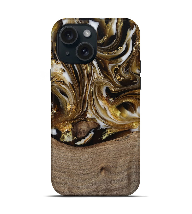 iPhone 15 Wood Live Edge Phone Case - Mayme (Black & White, 812215)