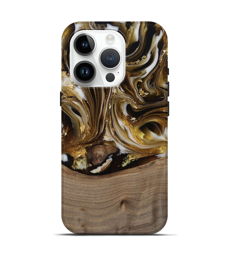 iPhone 15 Pro Wood Live Edge Phone Case - Mayme (Black & White, 812215)
