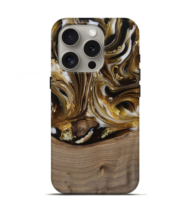 iPhone 16 Pro Wood Live Edge Phone Case - Mayme (Black & White, 812215)