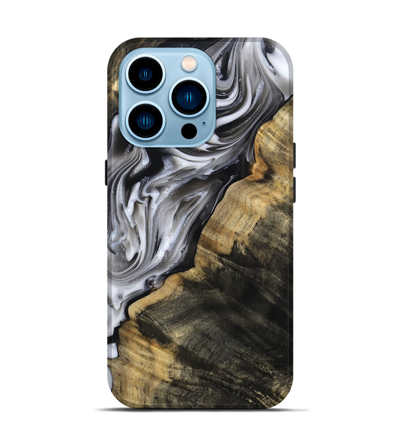 iPhone 14 Pro Wood Live Edge Phone Case - Maudie (Black & White, 812219)