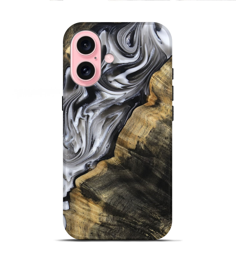 iPhone 16 Wood Live Edge Phone Case - Maudie (Black & White, 812219)