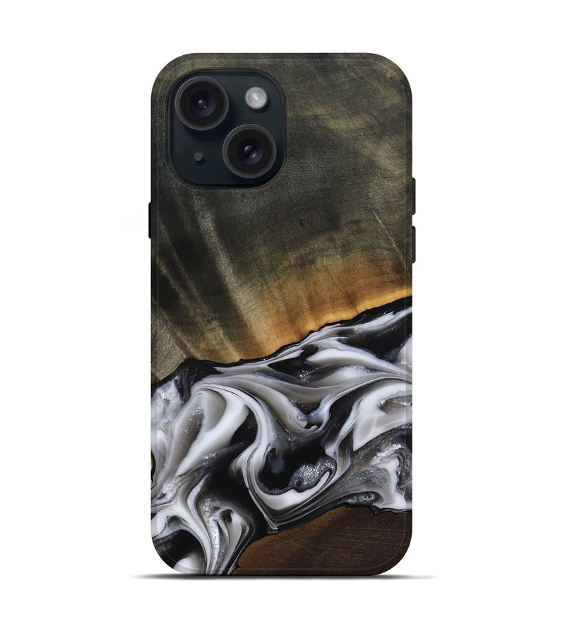 iPhone 15 Wood Live Edge Phone Case - Kylah (Black & White, 812220)