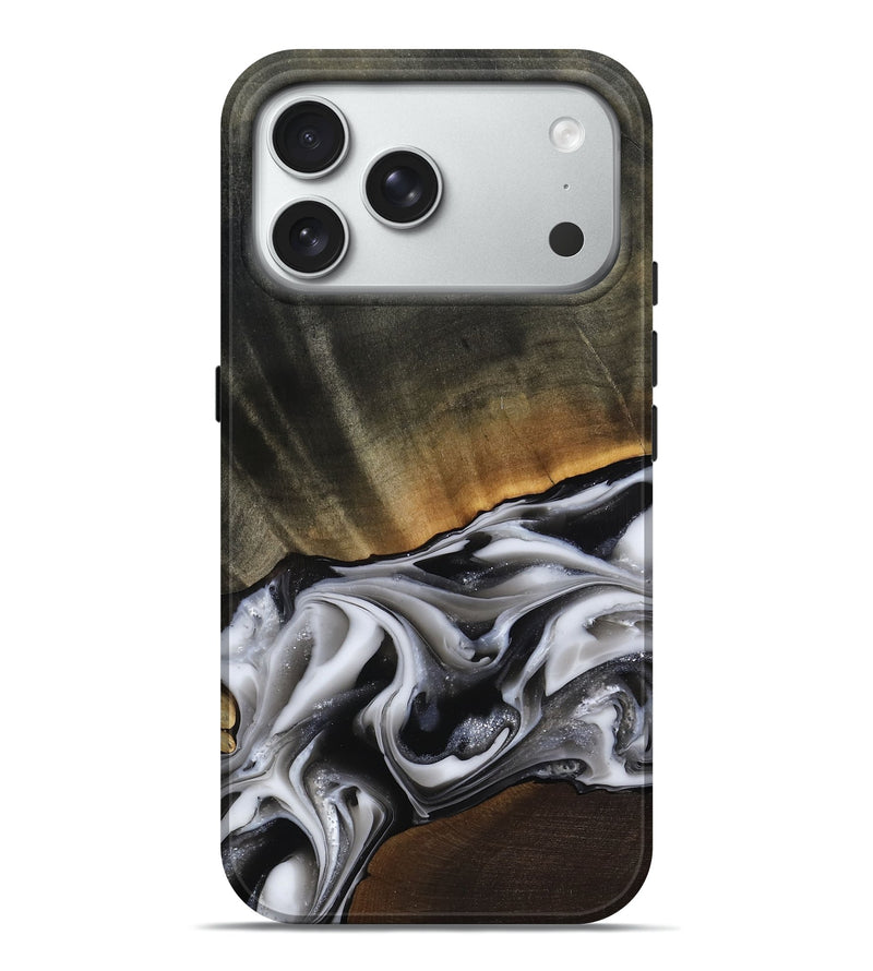 iPhone 18 Pro Max Wood Live Edge Phone Case - Kylah (Black & White, 812220)