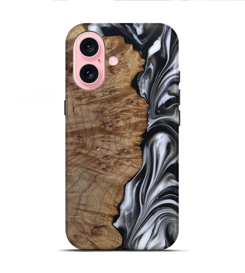 iPhone 16 Wood Live Edge Phone Case - Thiago (Black & White, 812228)