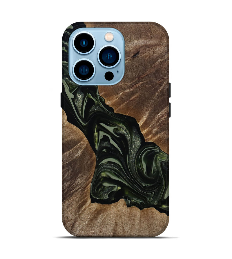 iPhone 14 Pro Wood Live Edge Phone Case - Darron (Green, 812233)