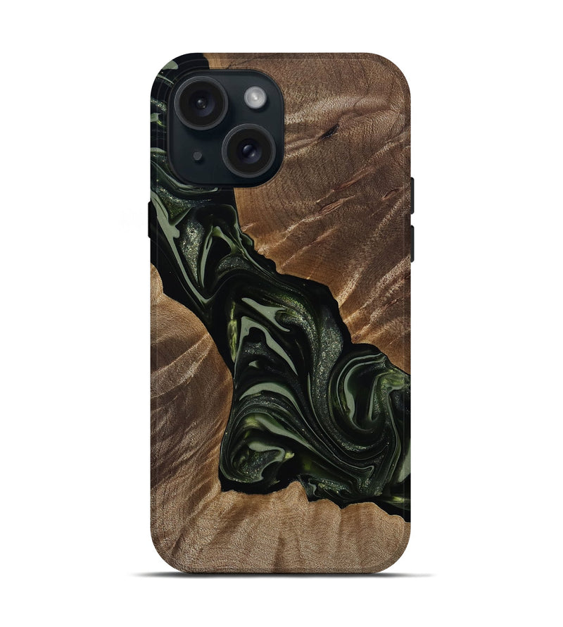 iPhone 15 Wood Live Edge Phone Case - Darron (Green, 812233)