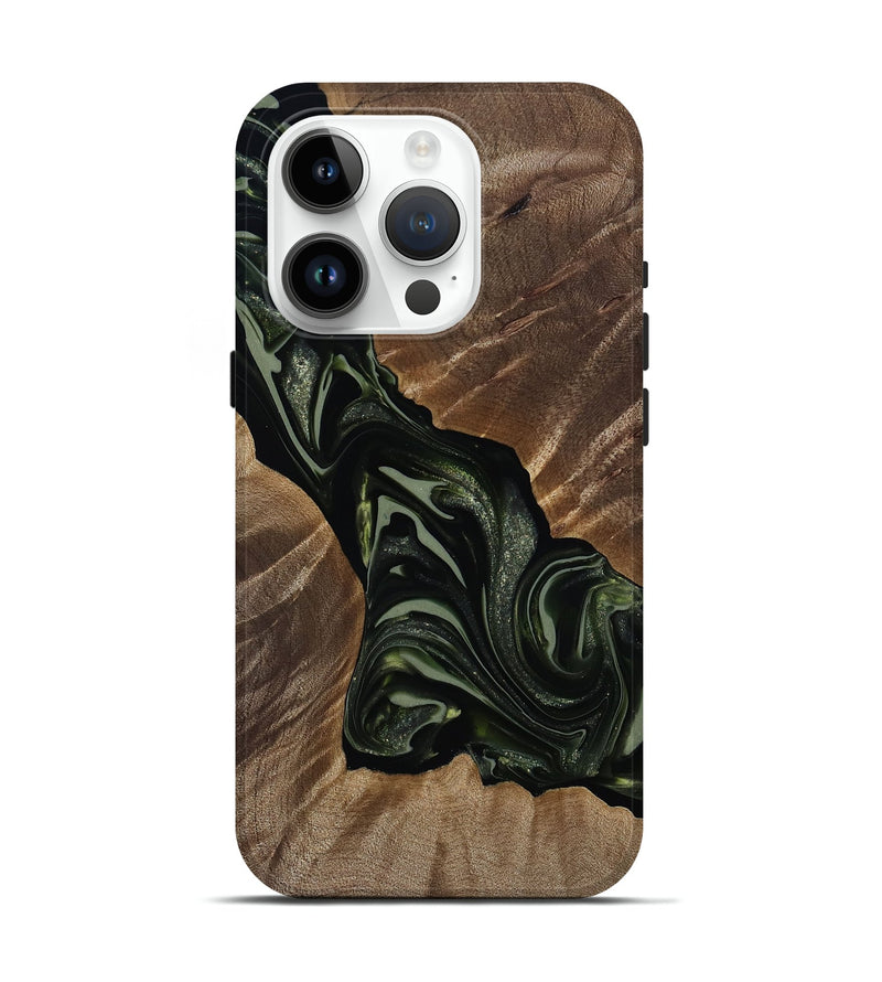 iPhone 15 Pro Wood Live Edge Phone Case - Darron (Green, 812233)