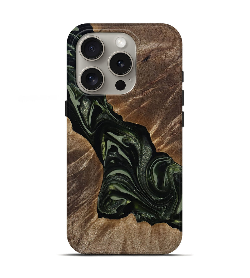 iPhone 16 Pro Wood Live Edge Phone Case - Darron (Green, 812233)