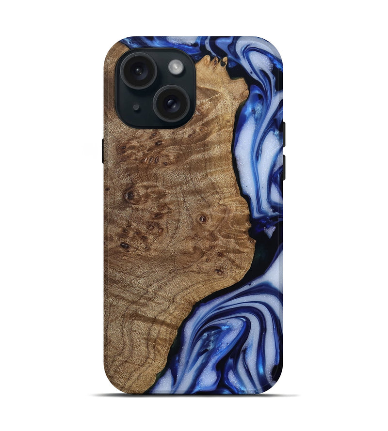iPhone 15 Wood Live Edge Phone Case - Pete (Blue, 812239)