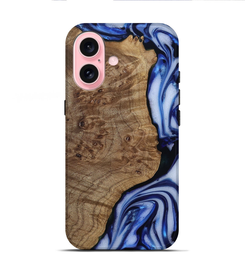 iPhone 16 Wood Live Edge Phone Case - Pete (Blue, 812239)
