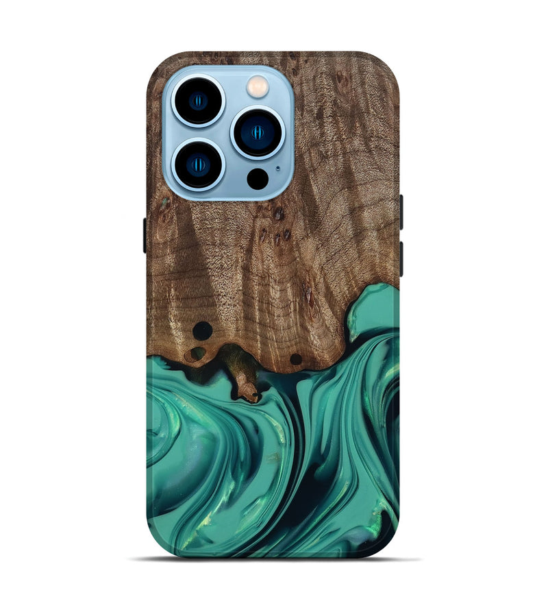 iPhone 14 Pro Wood Live Edge Phone Case - Gilda (Green, 812244)