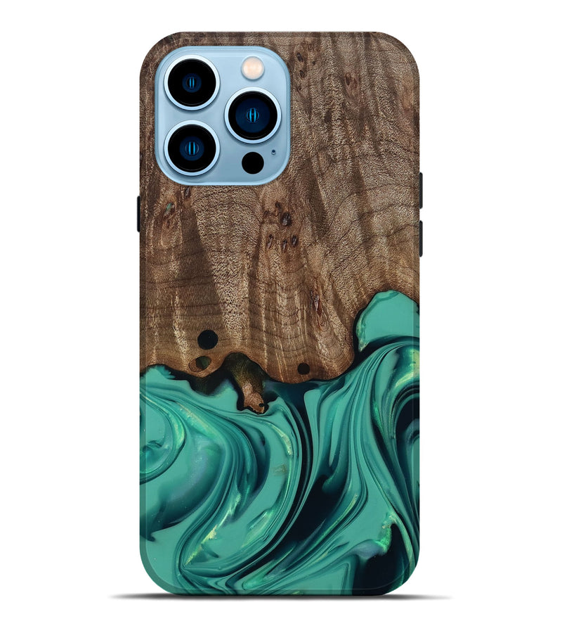 iPhone 14 Pro Max Wood Live Edge Phone Case - Gilda (Green, 812244)