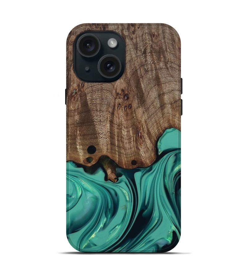 iPhone 15 Wood Live Edge Phone Case - Gilda (Green, 812244)