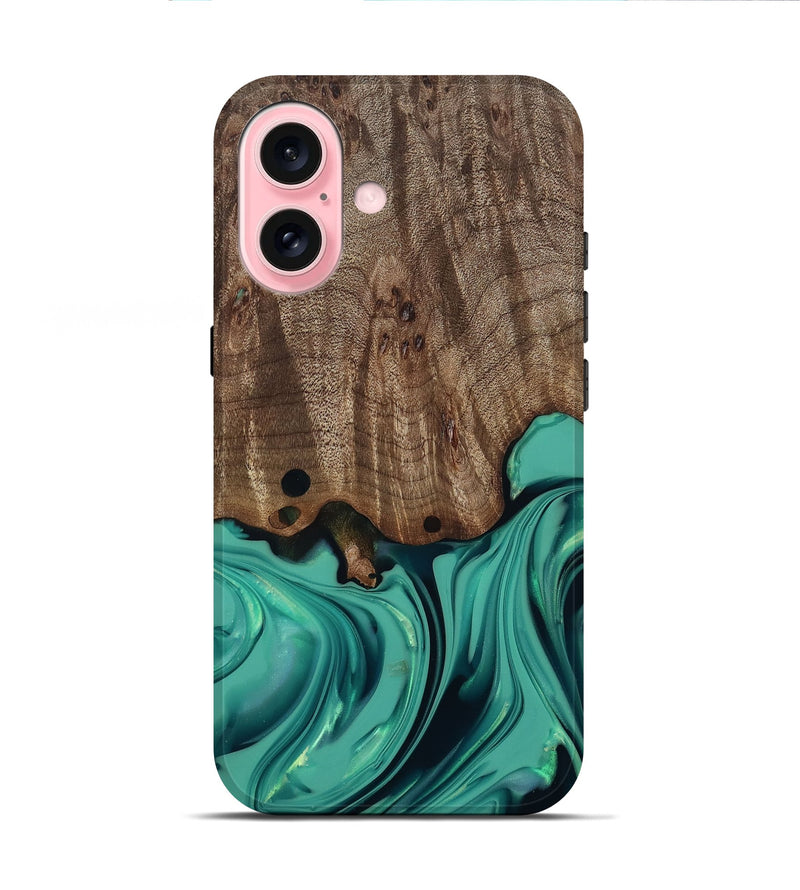 iPhone 16 Wood Live Edge Phone Case - Gilda (Green, 812244)
