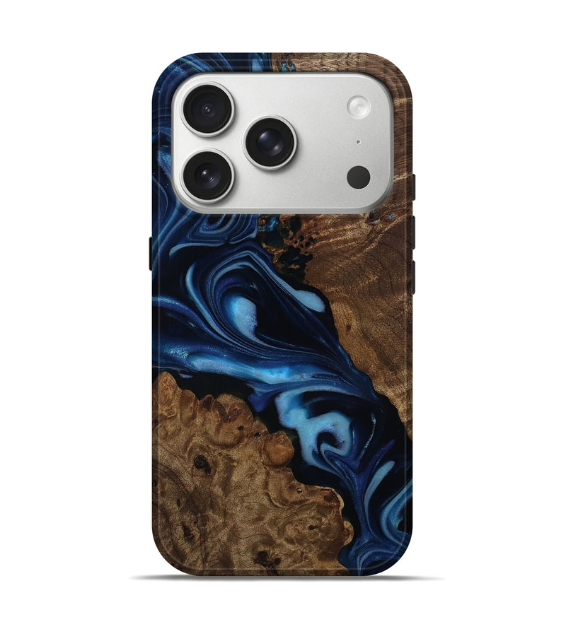 iPhone 17 Pro Wood Live Edge Phone Case - Yael (Blue, 812249)