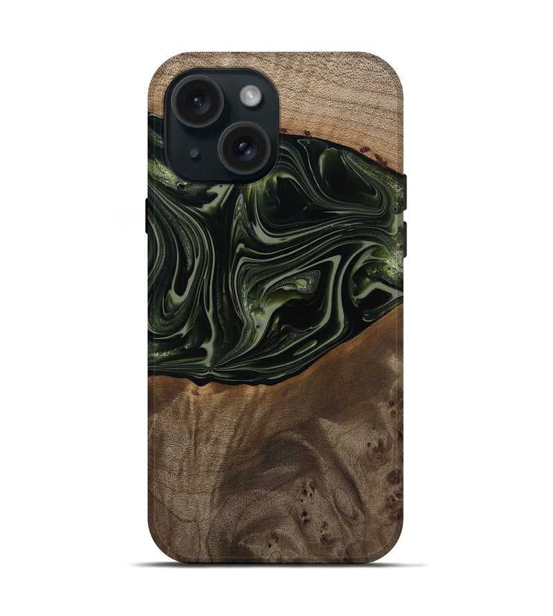 iPhone 15 Wood Live Edge Phone Case - Lakisha (Green, 812252)