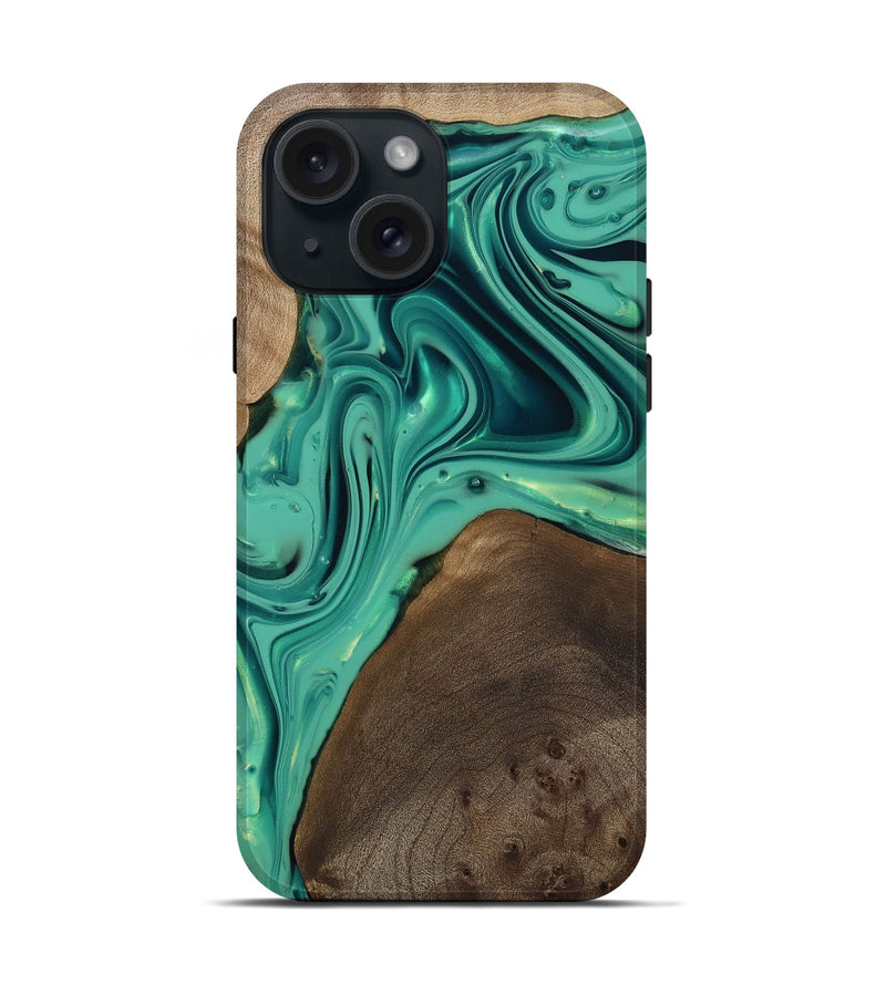 iPhone 15 Wood Live Edge Phone Case - Kason (Green, 812263)