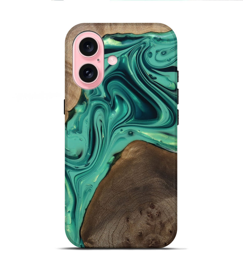iPhone 16 Wood Live Edge Phone Case - Kason (Green, 812263)