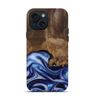iPhone 15 Wood Live Edge Phone Case - Erma (Blue, 812265)