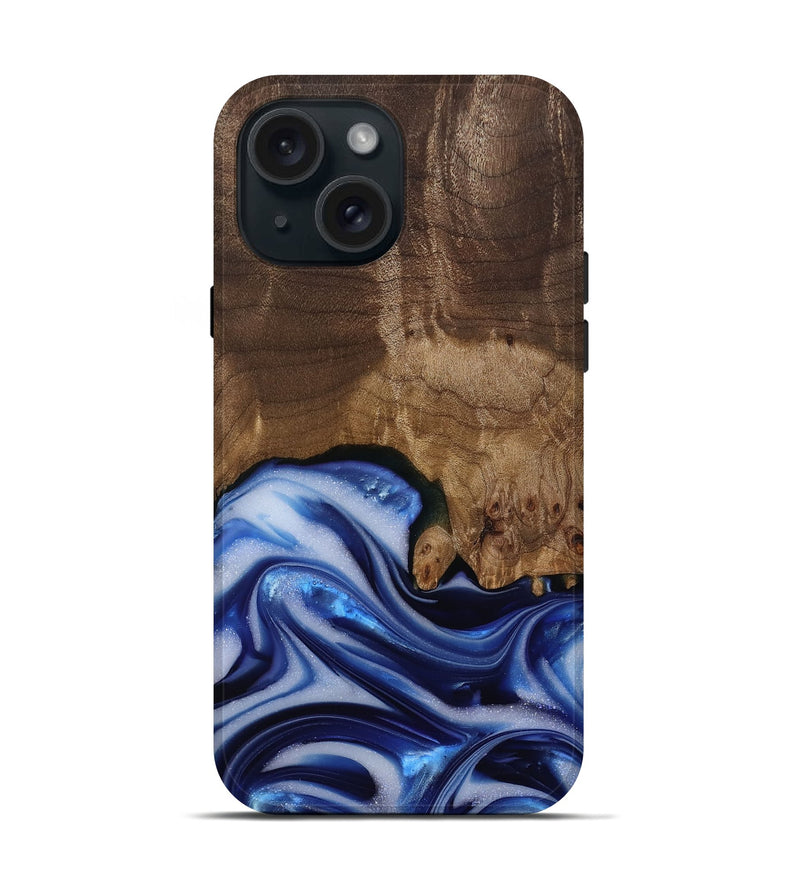 iPhone 15 Wood Live Edge Phone Case - Erma (Blue, 812265)