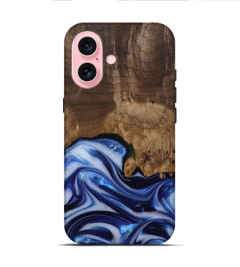 iPhone 16 Wood Live Edge Phone Case - Erma (Blue, 812265)