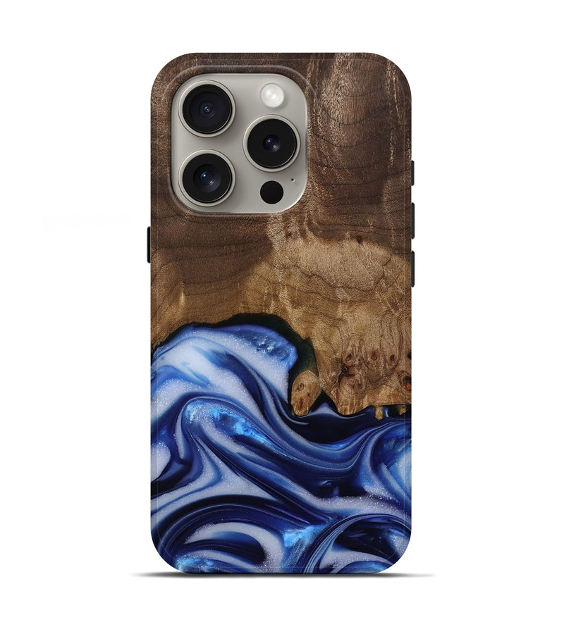 iPhone 16 Pro Wood Live Edge Phone Case - Erma (Blue, 812265)