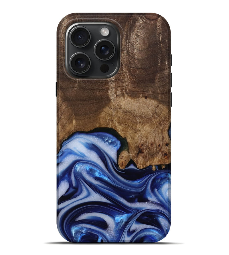 iPhone 16 Pro Max Wood Live Edge Phone Case - Erma (Blue, 812265)
