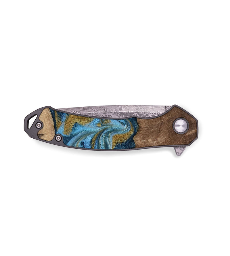 EDC Wood Pocket Knife - Alene (Teal & Gold, 812277)