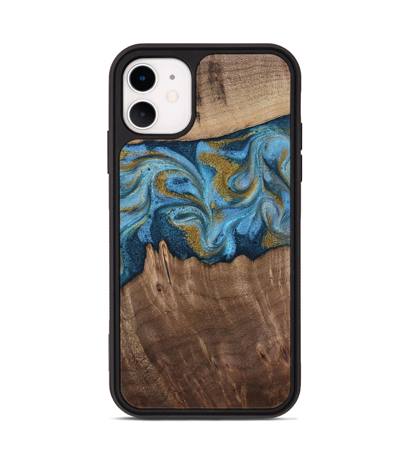 iPhone 11 Wood Phone Case - Alene (Teal & Gold, 812277)
