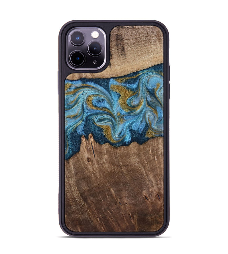 iPhone 11 Pro Max Wood Phone Case - Alene (Teal & Gold, 812277)