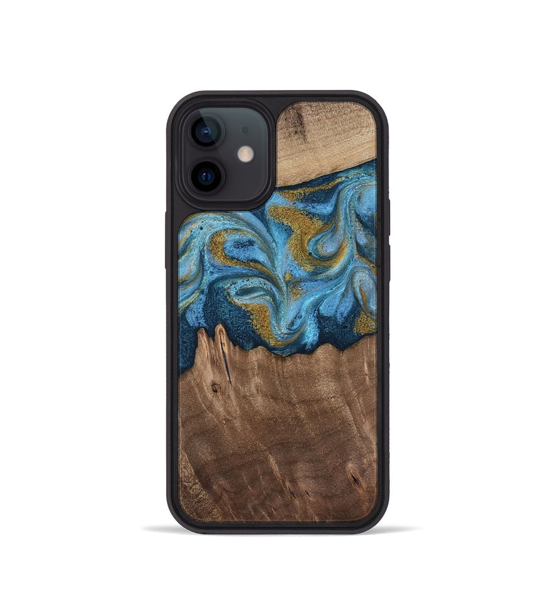 iPhone 12 mini Wood Phone Case - Alene (Teal & Gold, 812277)