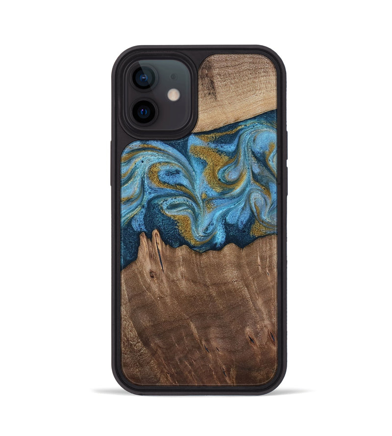 iPhone 12 Wood Phone Case - Alene (Teal & Gold, 812277)