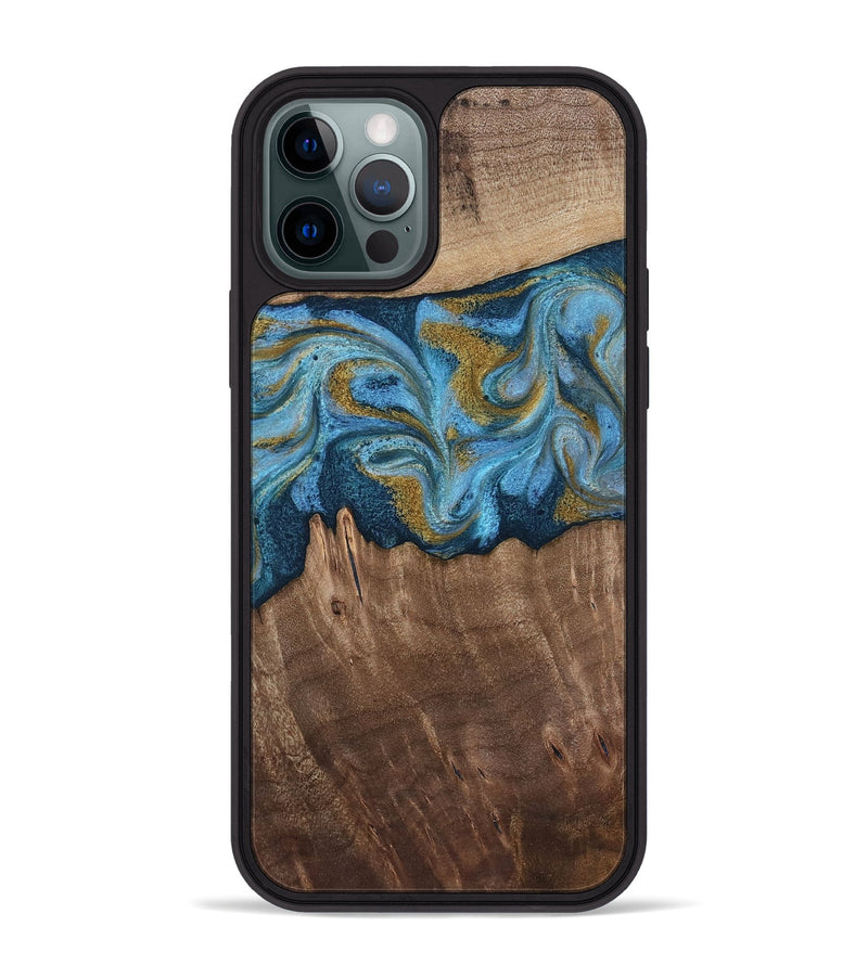 iPhone 12 Pro Max Wood Phone Case - Alene (Teal & Gold, 812277)
