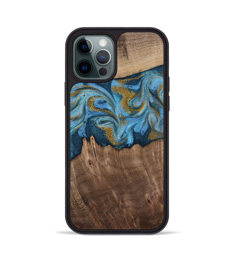 iPhone 12 Pro Wood Phone Case - Alene (Teal & Gold, 812277)