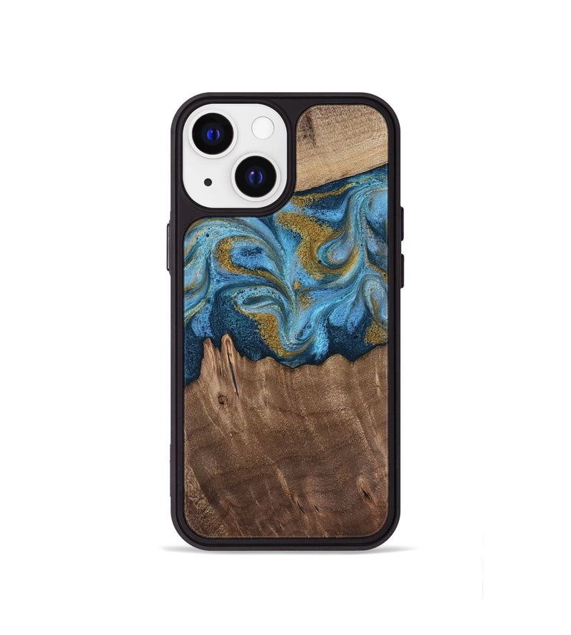 iPhone 13 mini Wood Phone Case - Alene (Teal & Gold, 812277)