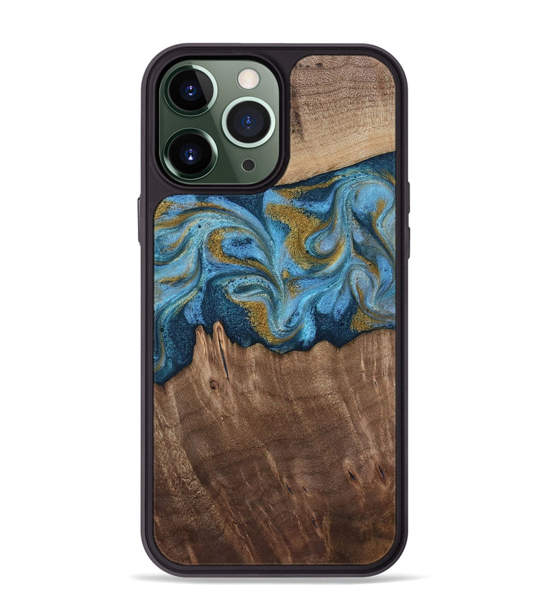 iPhone 13 Pro Max Wood Phone Case - Alene (Teal & Gold, 812277)