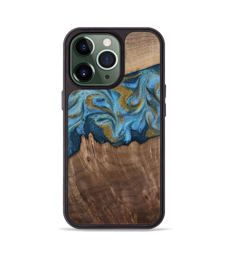iPhone 13 Pro Wood Phone Case - Alene (Teal & Gold, 812277)