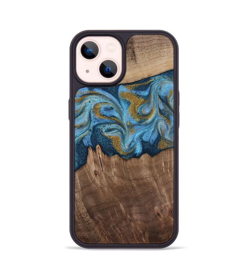 iPhone 14 Wood Phone Case - Alene (Teal & Gold, 812277)