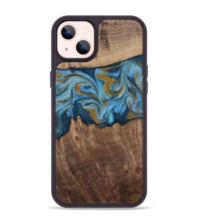 iPhone 14 Plus Wood Phone Case - Alene (Teal & Gold, 812277)