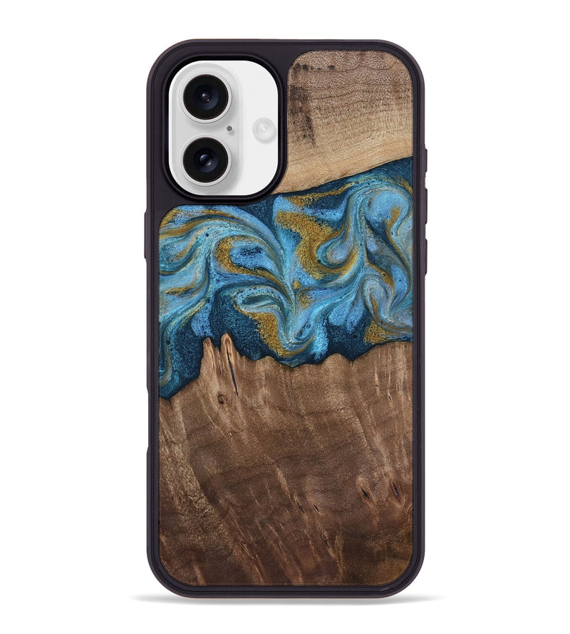 iPhone 16 Plus Wood Phone Case - Alene (Teal & Gold, 812277)