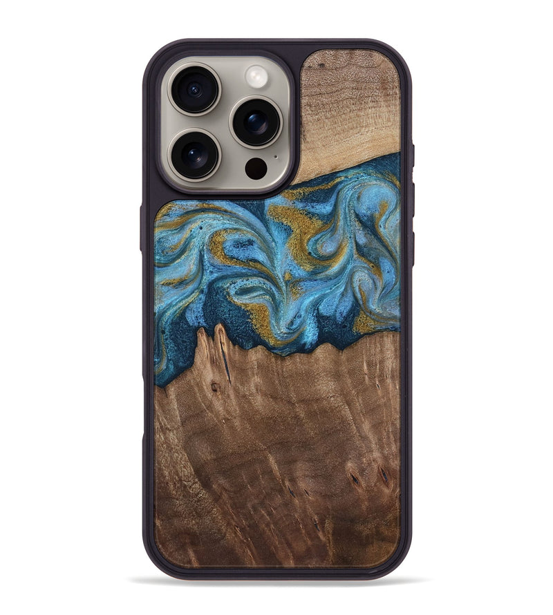iPhone 16 Pro Max Wood Phone Case - Alene (Teal & Gold, 812277)